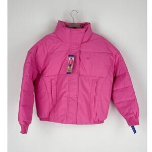 Levis Womens Cinch Waist Puffer Jacket Size Large Pink New Nylon Coat Zip Up